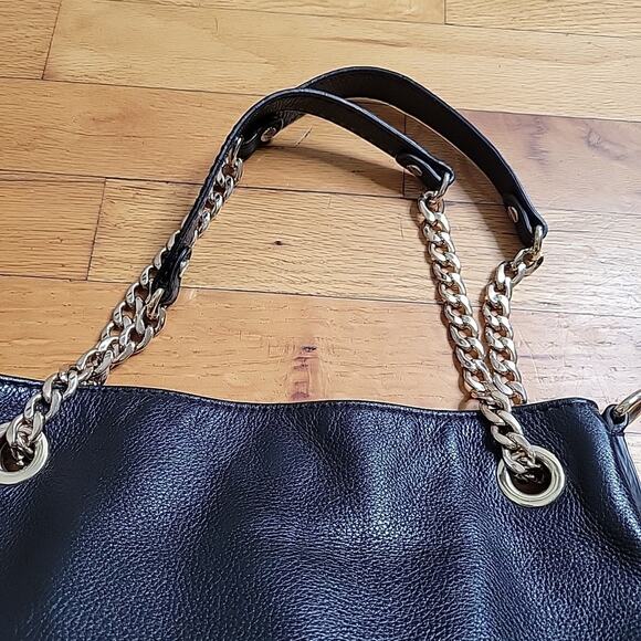 Michael Kors Jet Set Black Pebbled Genuine Leather Slouchy Satchel Designer - Picture 4 of 13